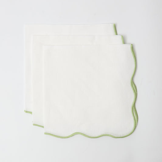 Green Scallop Linen Napkins (Set of 4)