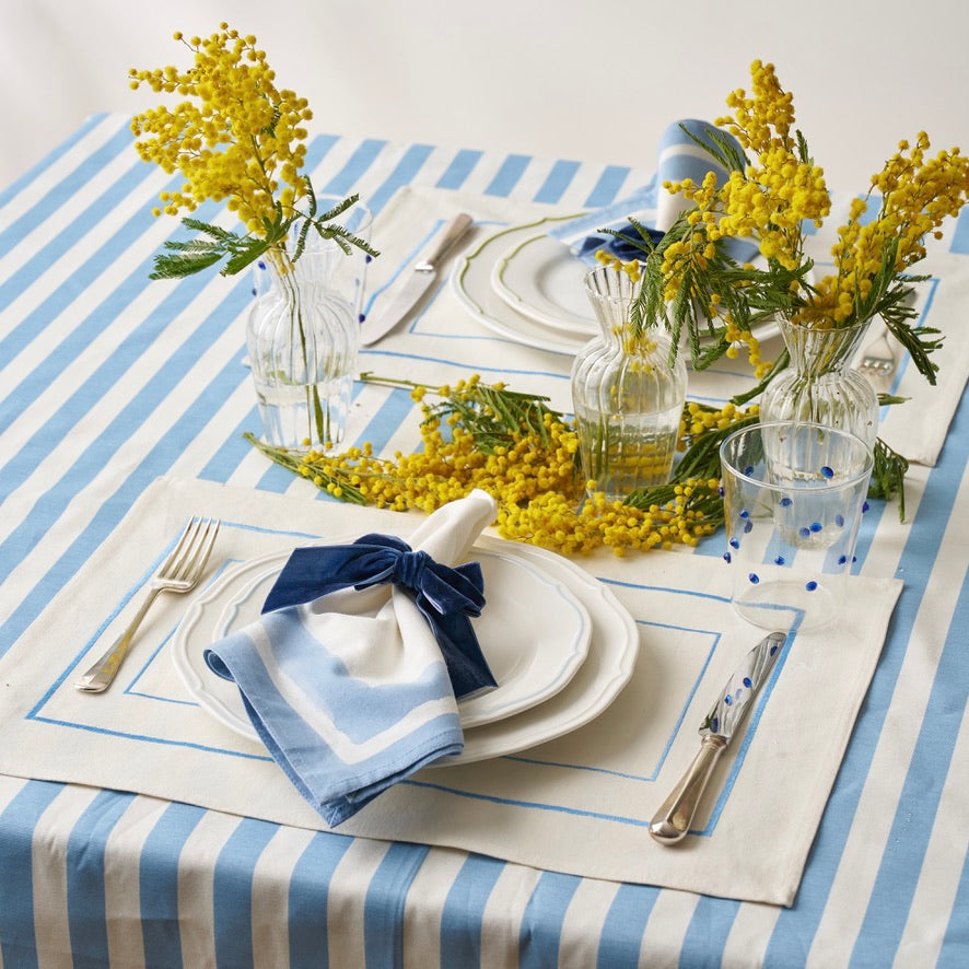 Blue and White Striped Tablecloth