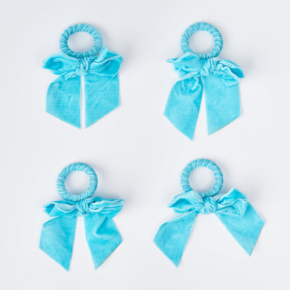 Light Blue Velvet Napkin Bow (Set of 4)