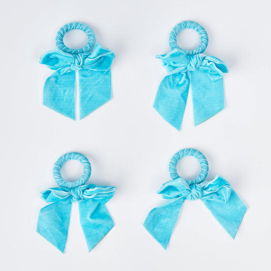 Light Blue Velvet Napkin Bow (Set of 4)