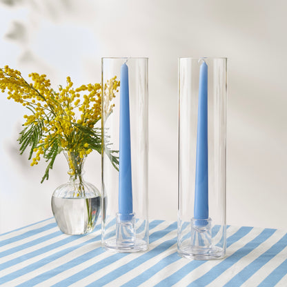 Glass Hurricane Lamp Candlesticks (Set of 2)
