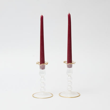 Gold Rimmed Glass Pompom Candlestick (Set of 2)