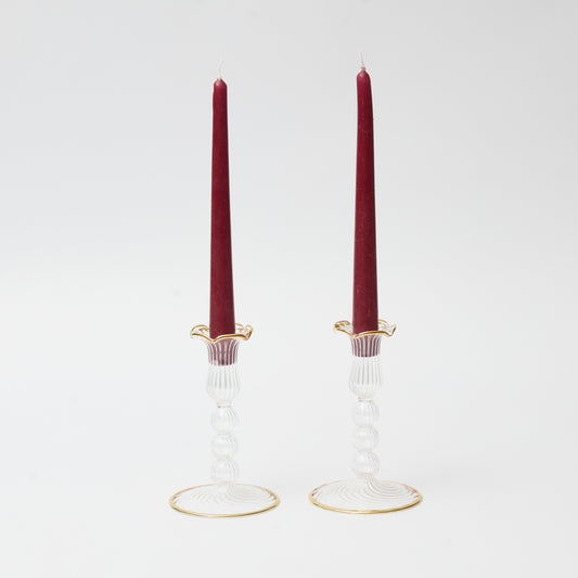 Gold Rimmed Glass Pompom Candlestick (Set of 2)