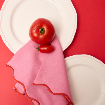 Pink Wave napkin with orange embroidered border (Set of 4)