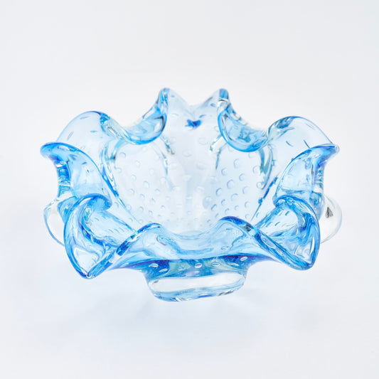Blue Italian Glass Flower Dish