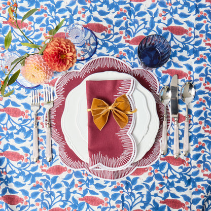 Blue and Red Birdsong Indian Block Print Tablecloth