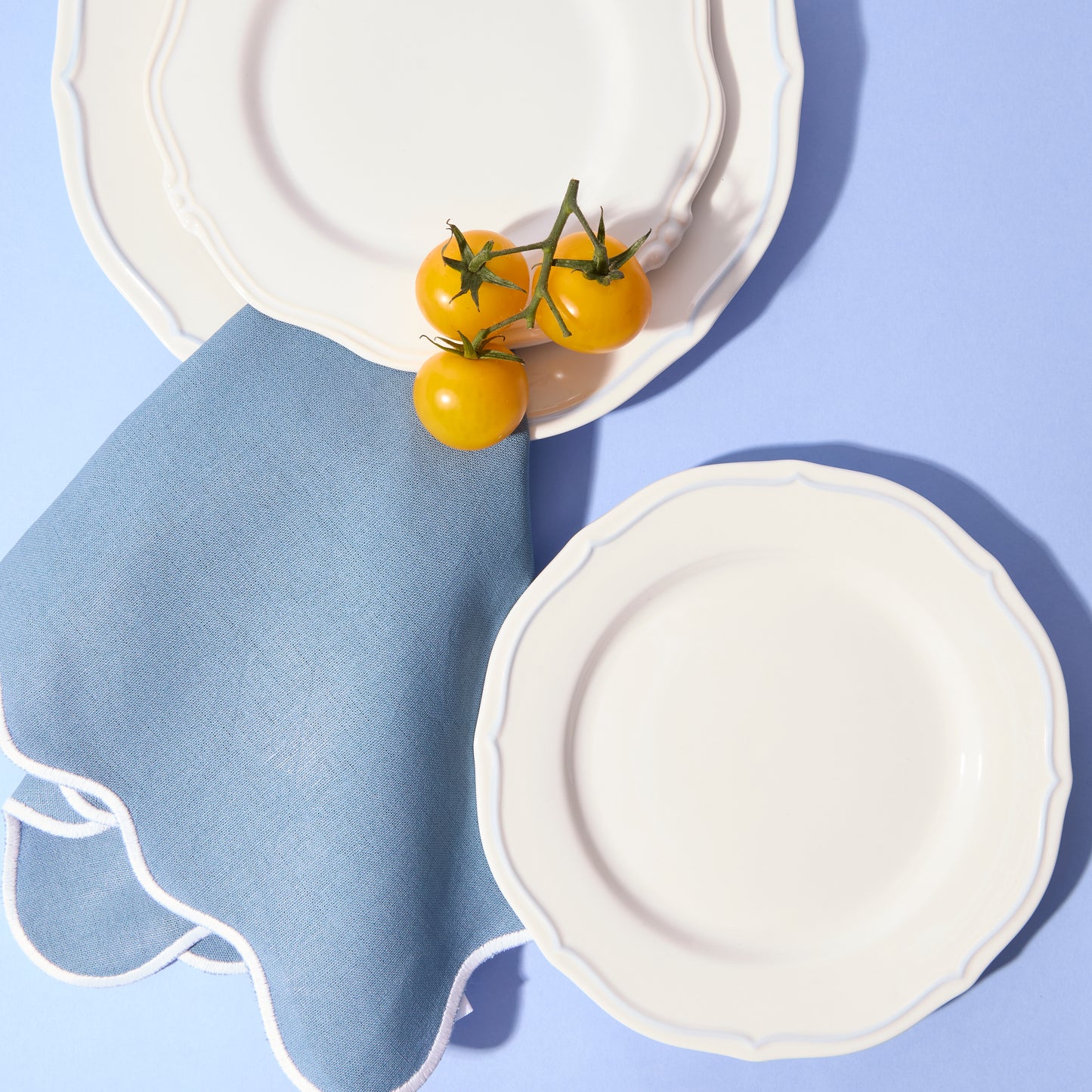 Blue Wave napkins with white embroidered edge  (Set of 4)
