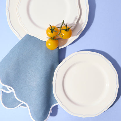 Blue Wave napkins with white embroidered edge  (Set of 4)