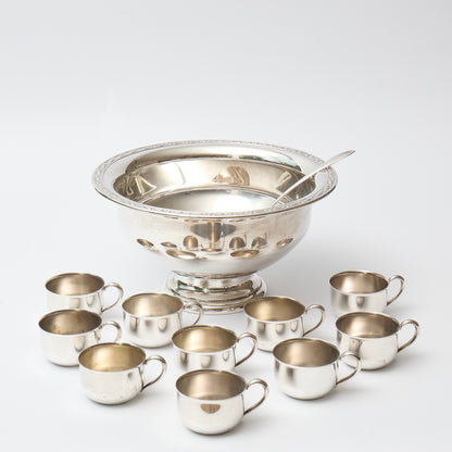 Silver Plated Punch Bow, ladle and 10 Cups