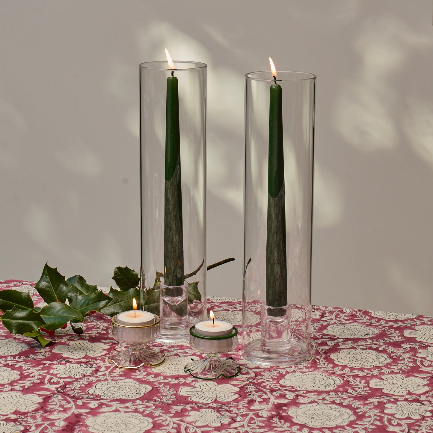 Glass Hurricane Lamp Candlesticks (Set of 2)