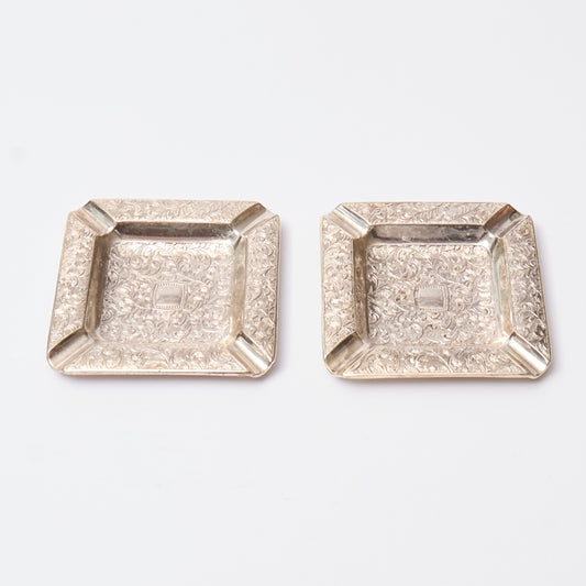 Pair of Silver-plated Foliate Ashtrays