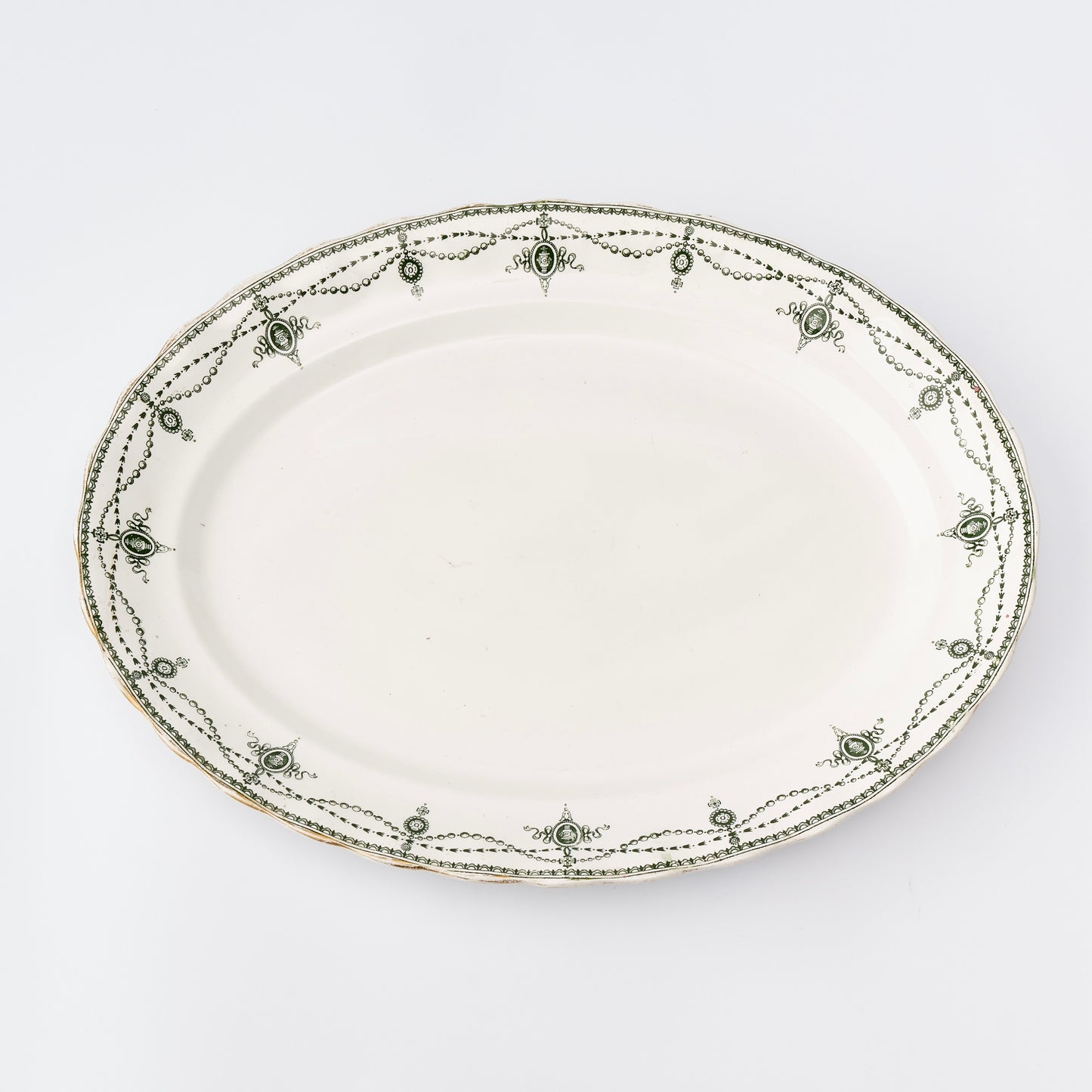 Vintage green and white serving platter