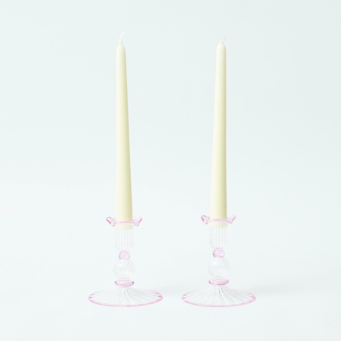 Pink rimmed Savannah candleholders (Set of 2)