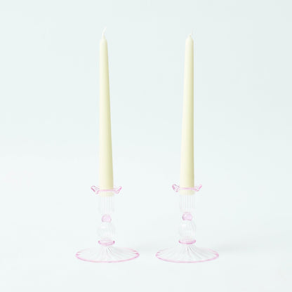 Pink rimmed Savannah candleholders (Set of 2)