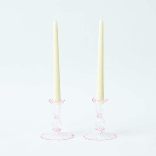 Pink rimmed Savannah candleholders (Set of 2)