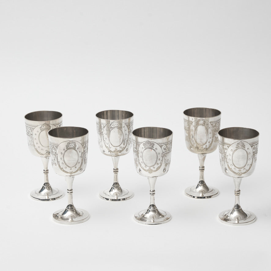 Six Silver-plated Goblets