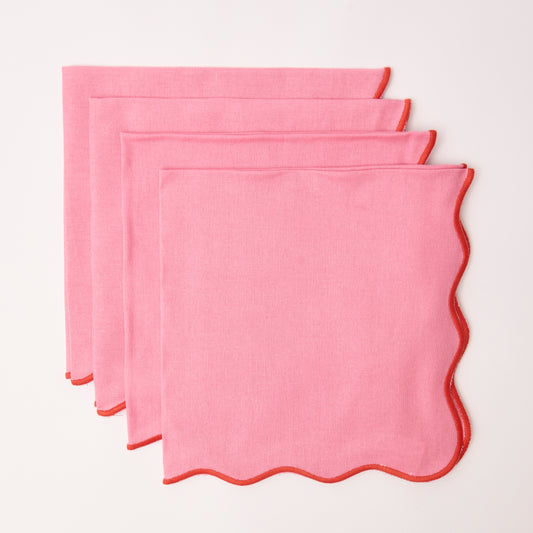 Pink Wave napkin with orange embroidered border (Set of 4)