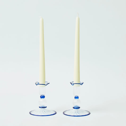 Blue Rimmed Savannah Candleholders (Set of 2)