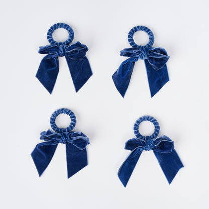 Denim Blue Velvet Napkin Bow (Set of 4)