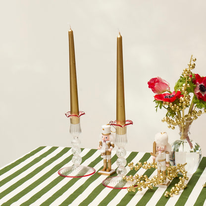 Red Rimmed Glass Pompom Candlestick (Set of 2)