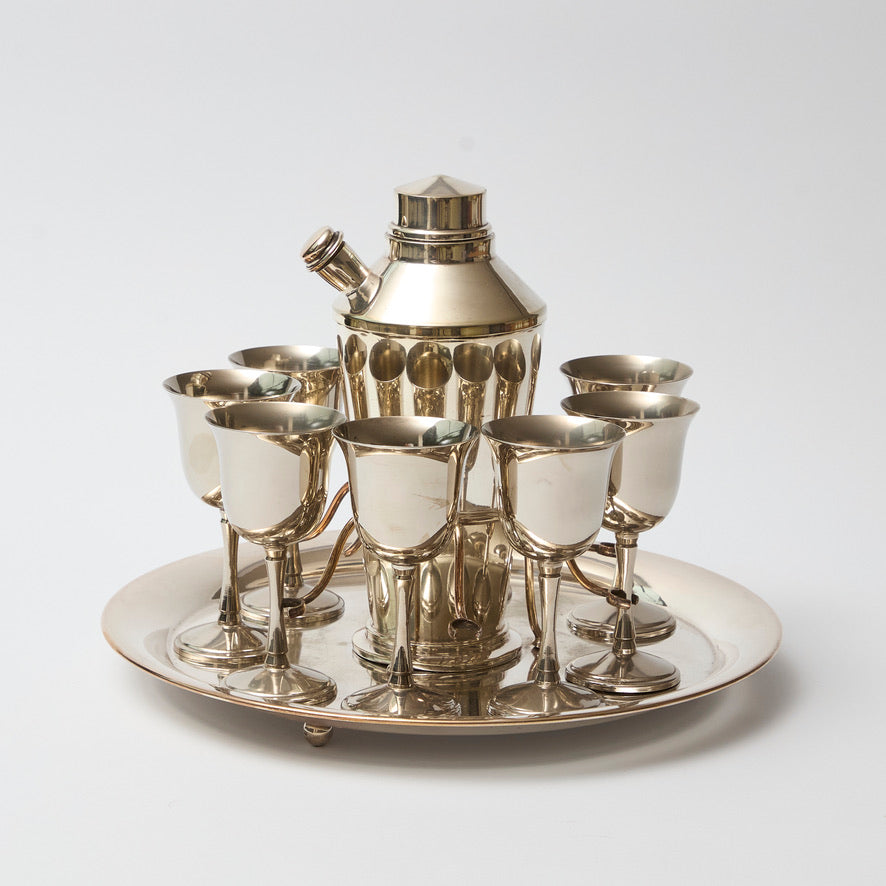 Silver-plate Cocktail shaker, tray and 6 Silver-plate Goblets