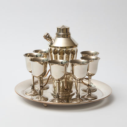 Silver-plate Cocktail shaker, tray and 6 Silver-plate Goblets