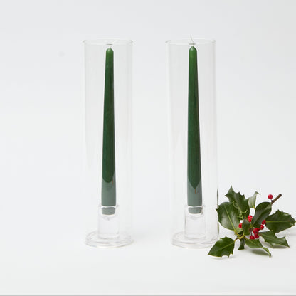 Glass Hurricane Lamp Candlesticks (Set of 2)