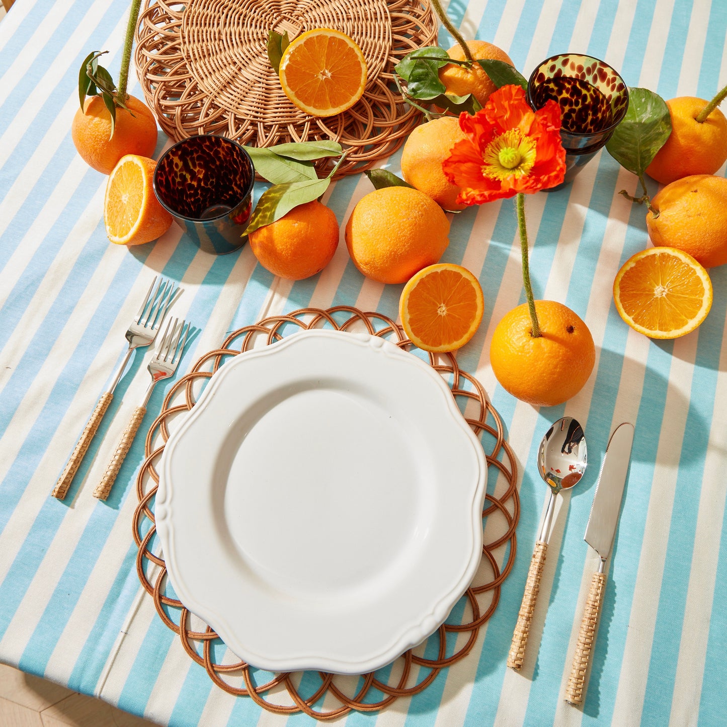 Turquoise Stripe Tablecloth