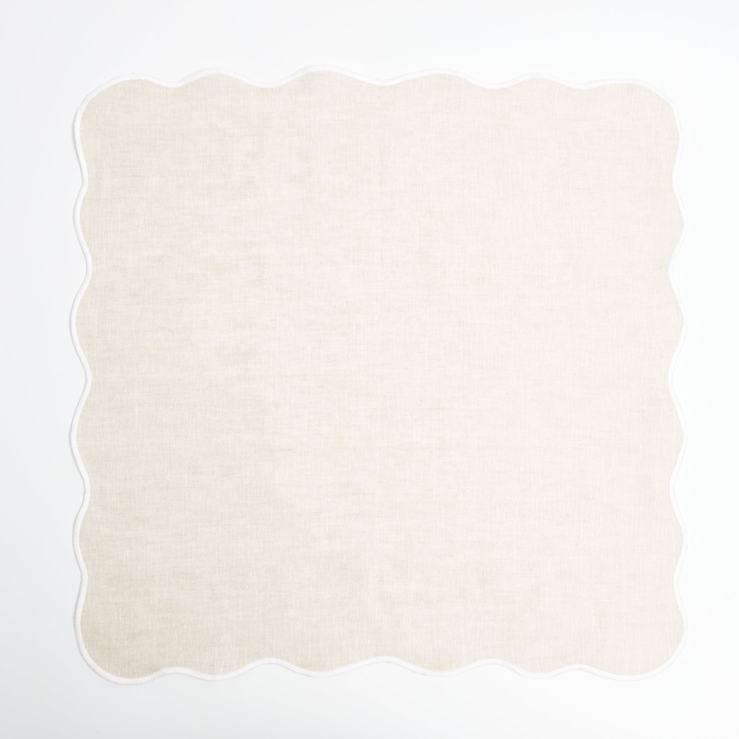 Beige Linen Napkins with White Embroidery (Set of 4)