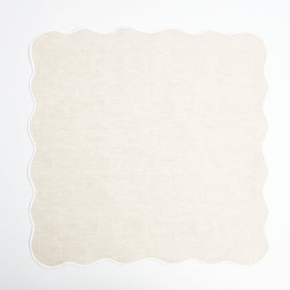 Beige Linen Napkins with White Embroidery (Set of 4)