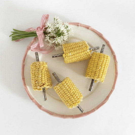 6-person set of vintage silvered sweetcorn holders